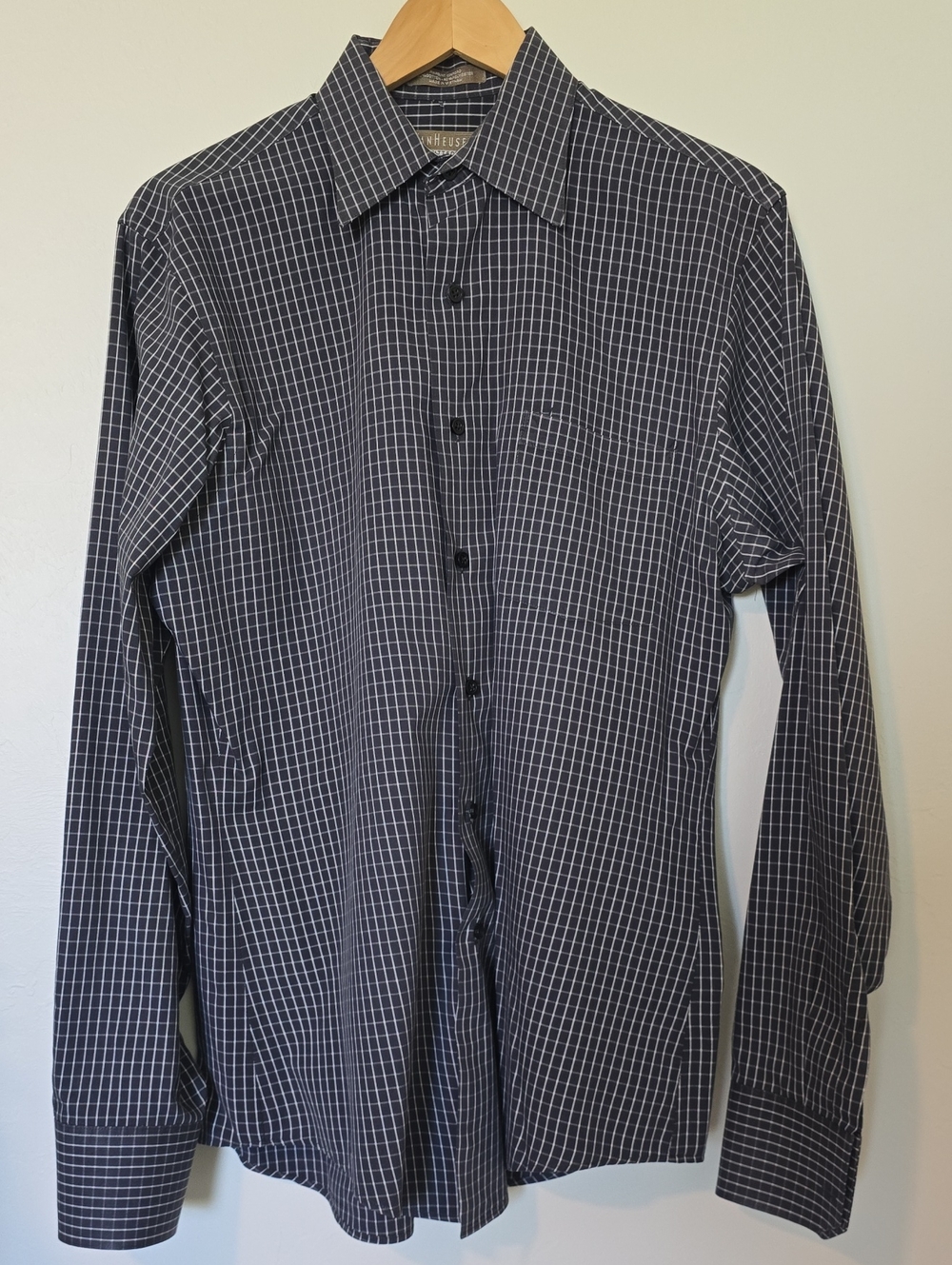 Van Heusen Dark Gray and White Windowpane Dress Shirt